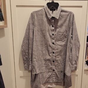 Comfy USA Black and White Plaid Button-Up Tunic